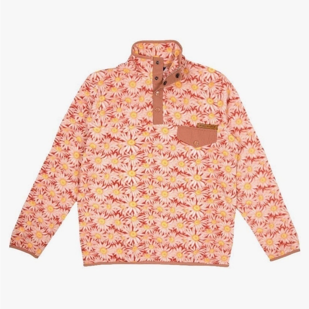 Simply Southern NWT Size Large Sunflower Print Quart Snap Fleece Pullover